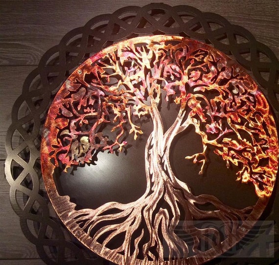 Raw Ground and Heated Copper Tree of Life Decor Wall Art