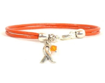 Multiple Sclerosis (MS) Awareness Bracelet - Orange Double Strand 2mm Round Bracelet with Lobster Clasp (2M-022)
