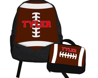 Football Backpack Lunch Bag Set - Back to School Set - Sports backpack Lunch box School Set - Matching backpack and lunch bag