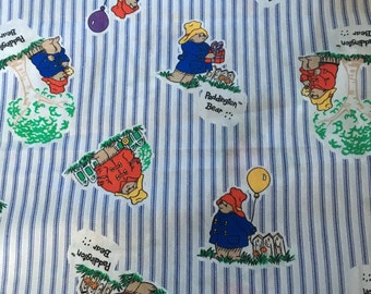 Paddington Bear cotton fabric by Eden Toys - 1995 OOP pattern Purple and White Stripes. 1/2 yd