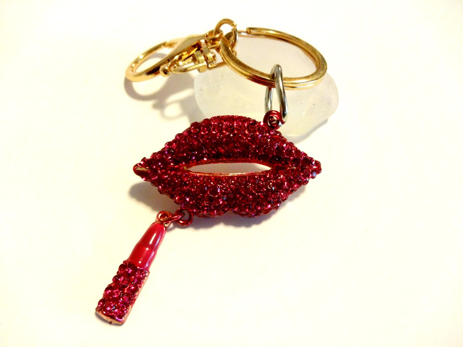 Red Rhinestone Lips Keychain Kiss Lips Keychain by YoursTrulli