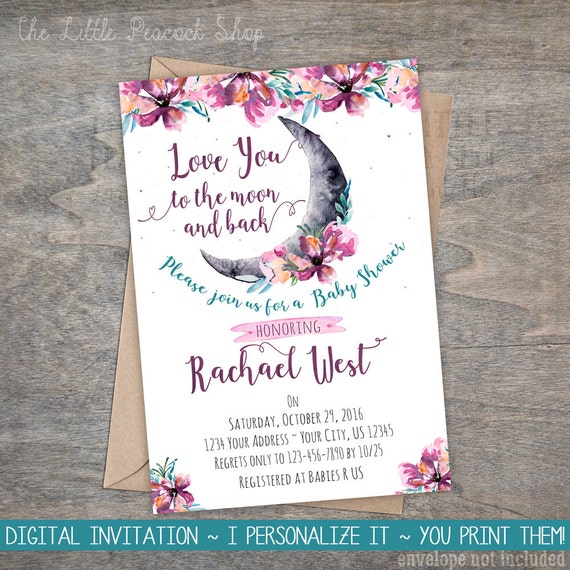 Love you to the moon and back Baby Shower Invitation Girly