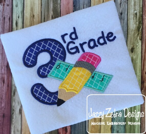 Download 3rd Grade Pencil and Ruler Appliqué Embroidery Design 3rd