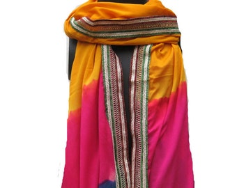 Multicolored scarf/ silk scarf/ border scarf / tie and dye scarf/ long scarf/ gift scarf / gift ideas.