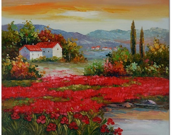 Signed Hand Painted Impressionist Tuscan Landscape Painting On Canvas Fine Art CERTIFICATE INCLUDED
