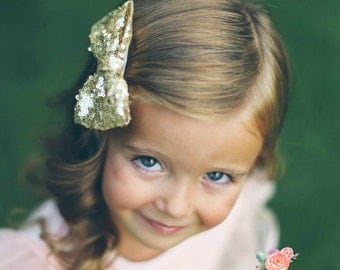 Gold Hair Bows,Baby Hair Clips, Sequined Gold Hair Bow, Girls Hair Bows- Hair Bows,Hair Clips, Clippies,hairbows.