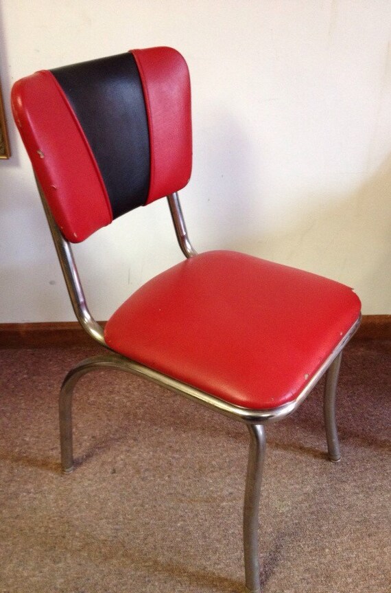 Retro 1950s Red And Black Chrome Dining Chair