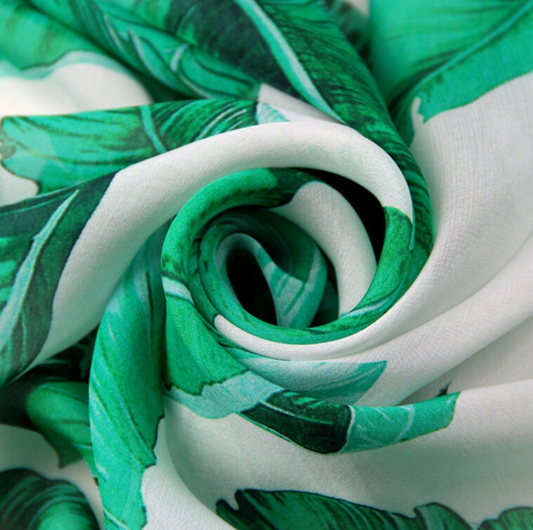 SALE, 8 m/m, Green Leaves style 100% Mulberry silk chiffon fabrics, DIY ...