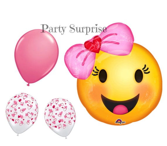 Smiley Emoji Baby Girl with Pink Hair Bow Girl Women Birthday Balloons