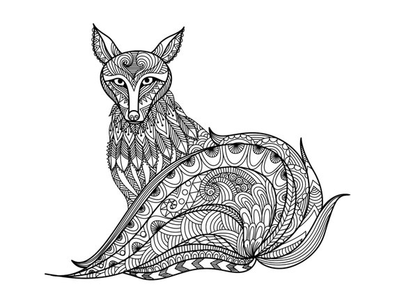  Fox  Zentangle  digital colouring  sheet