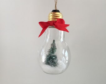 Snow globe, Christmas tree ornament, light bulb snow globe, Christmas decor, Christmas decorations, tree decorations, Xmas decor