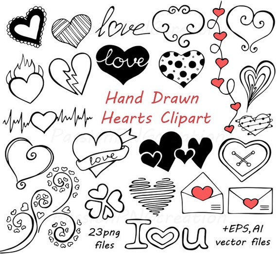 Doodle Hearts Clipart Heart clip art Digital hearts clip