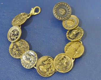 Vintage Handmade Chinese Asian Brass Button Bracelet