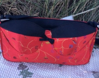 Red Asian style bra purse with flowers, never used. 90s era.