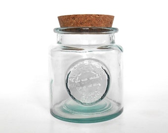 17 oz round glass jar (500 ml) with cork, large glass jar, eco-friendly recycled Spanish glass jar, DIY gift, wedding, party favor supply