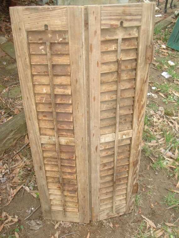 SALE antique shutter old louvered wood shutter