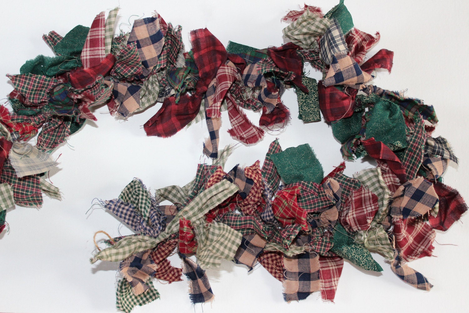 Rag Garland Homespun Fabric Country Red Green and Blue