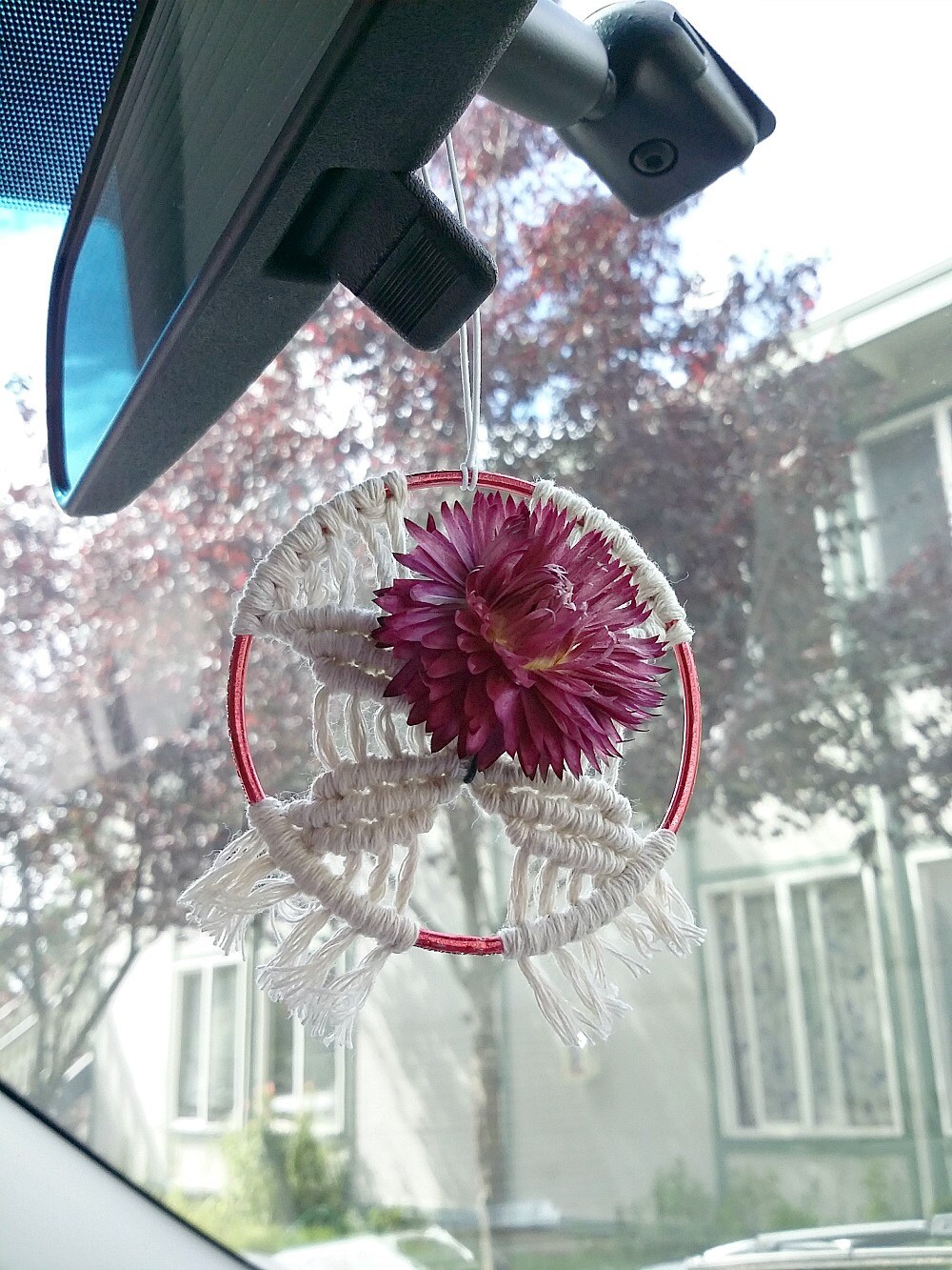 Red dried flower Rear view mirror Boho car charm accessories