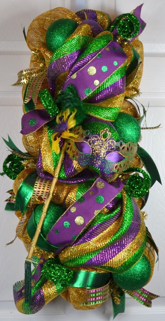 Mardi Gras Wreath Mardi Gras Swag 2016 by GaslightFloralDesign