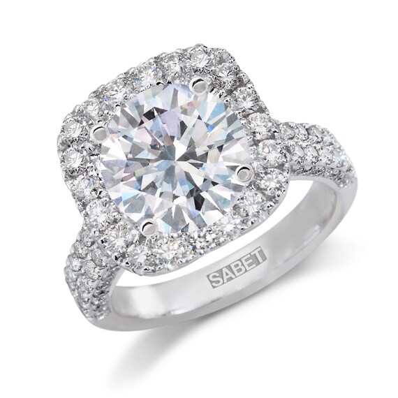 Moissanite & Diamond Halo Engagement Ring 3.60ct Round Forever