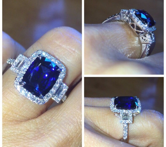 Sapphire & Genuine Diamond Engagement Ring by PristineCustomRings