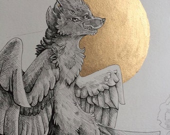 DIN A4 Drawing - Flying to the golden sun