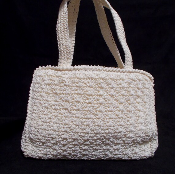 Vintage Straw Crochet Purse White Raffia Handbag Made in Japan
