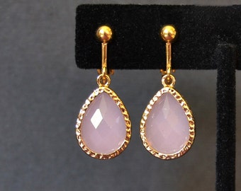 Pink Blush Earrings-Gold Clip Earrings-Small Clip Dangle Earrings-Pink Clip Earrings-Pink and Gold Clip Earrings-Gold Clip Dangle Earrings
