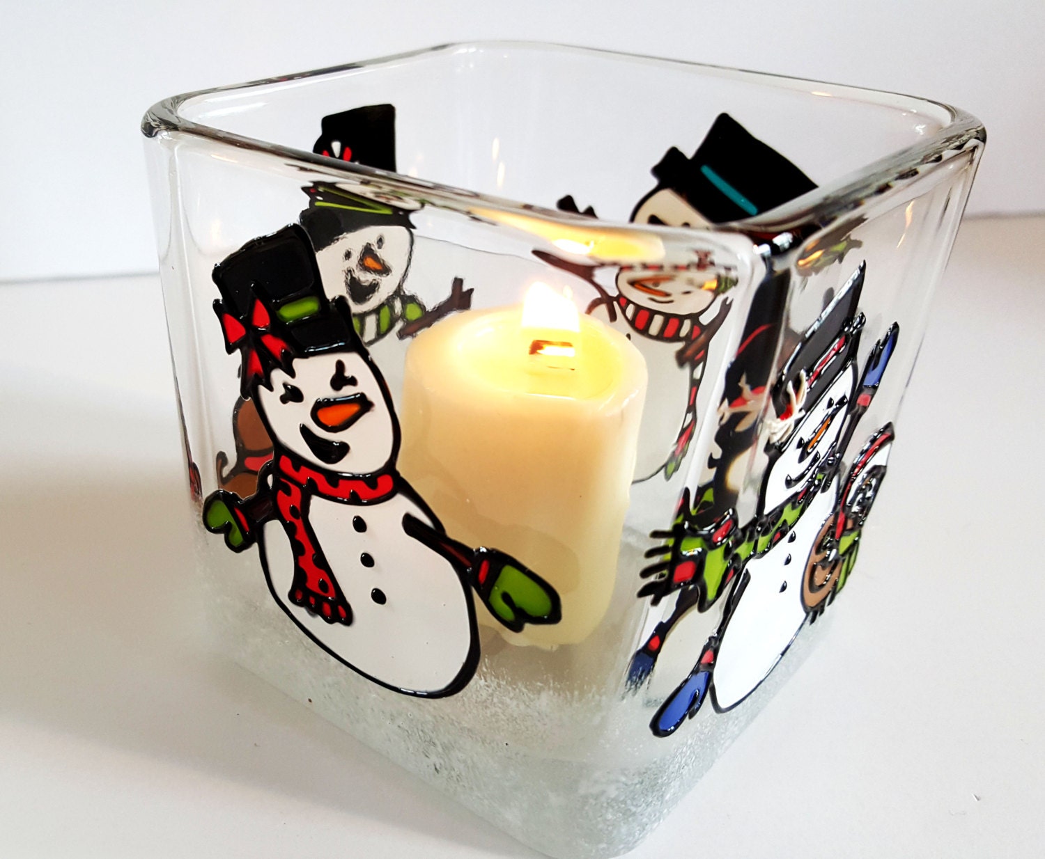 Candle Holder Hand Painted Snowman Candle Holder SML