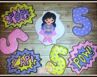 Super Hero Comic Book Girl hero Decorated sugar cookies 3"-1 dozen
