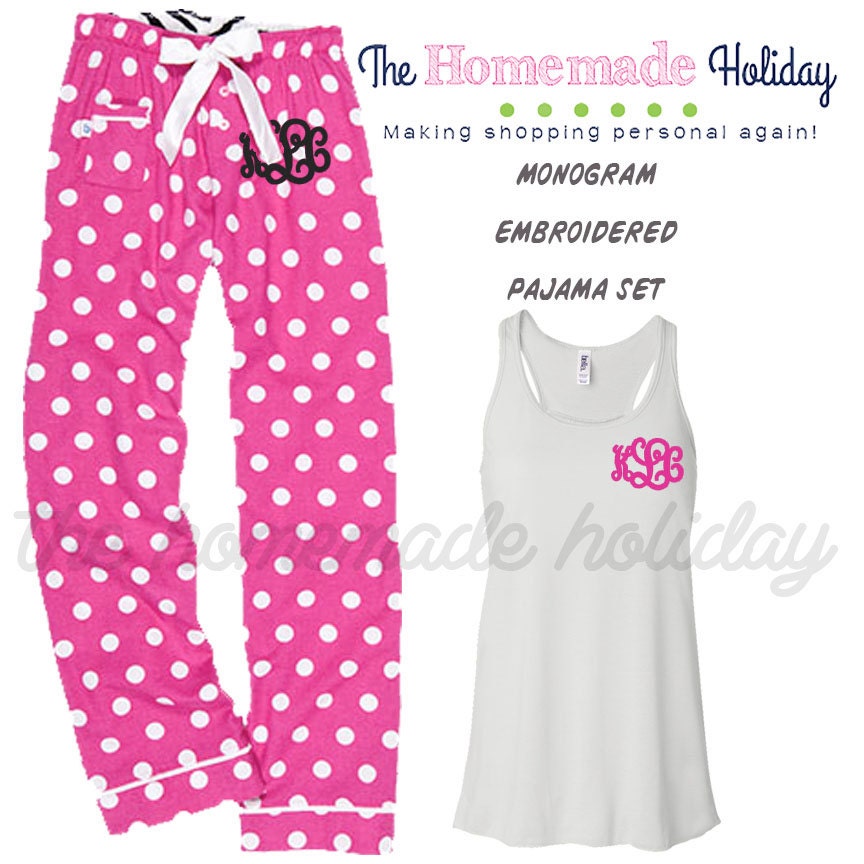 Monogram Pajama set Personalized pajamas embroidered pants