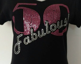 50 and Fabulous Birthday Rhinestone Woman's Tshirt V-Neck,Scoop Neck,Tank Top or Hoody Bling-A-Tee Bling Tee Iron on
