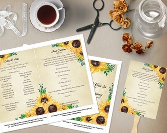 Rustic Sunflower Wedding Program Template, Order of Service, Order of Ceremony, Wedding Party, Program Fan, Ceremony Program, DIY Wedding