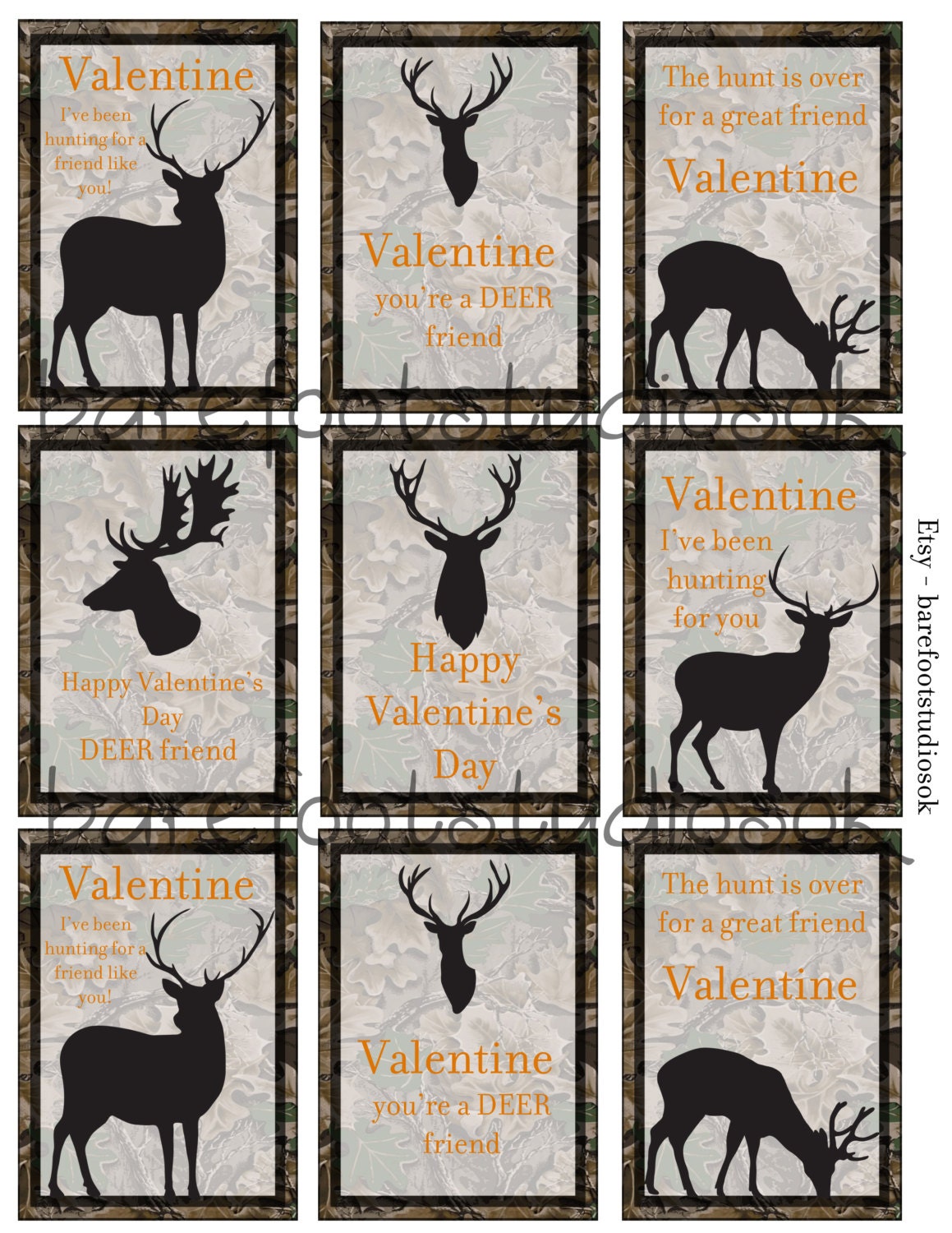 Camo/Hunting Printable Valentines 8.5x11 Digital Instant