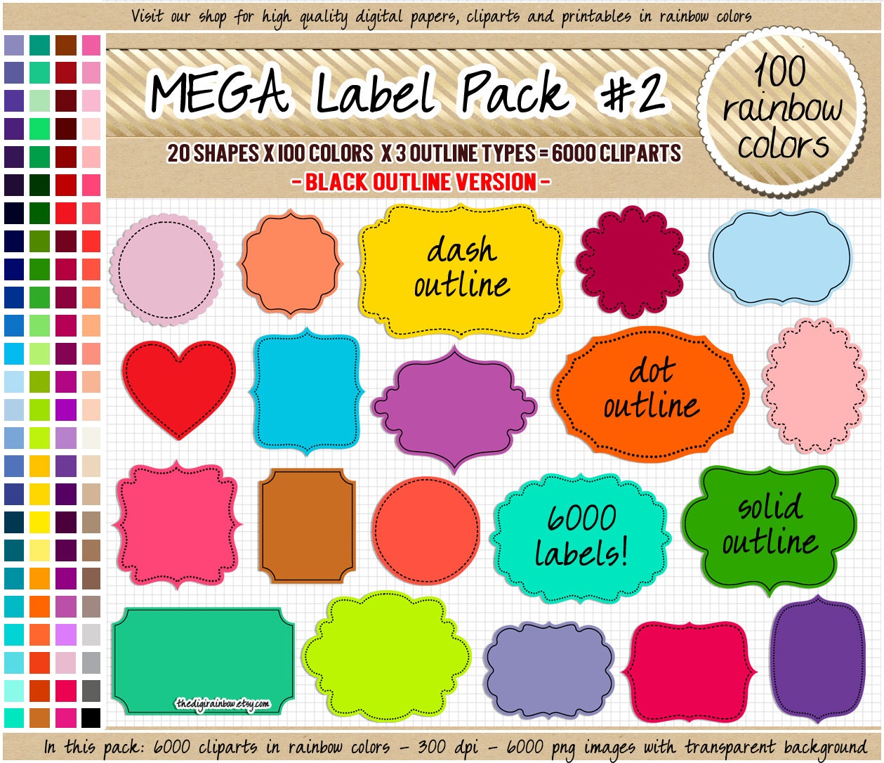 sale 6000 printable rainbow labels clipart black outline