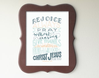 1 Thessalonians 5:16-18 Printable Bible Verse Art Print 8x10 Digital Wall Art Gift