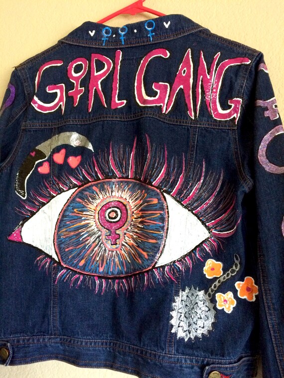 Girl Gang Denim Jacket Hand Painted Denim Jacket Feminist