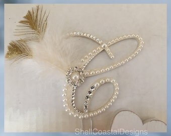Pearl Cake Topper Monogram Wedding Cake Topper Swarovski Crystal Cake Topper Gatsby Cake Topper Letter C Cake Topper