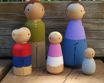 SEMI-CUSTOM Dollhouse Family Peg Doll Play Set