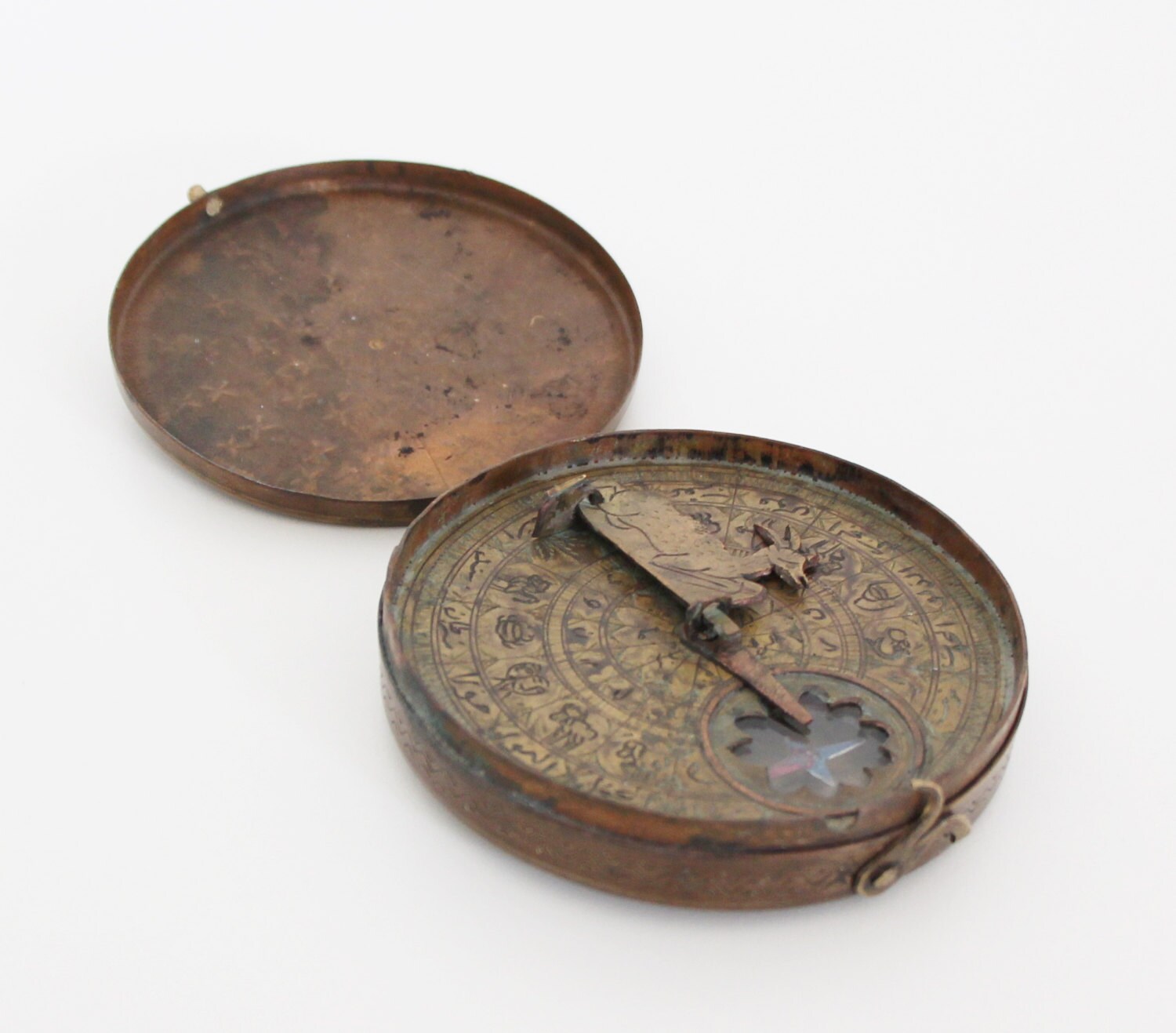 Antique Brass Bedouin Sundial Compass Qibla Compass Middle