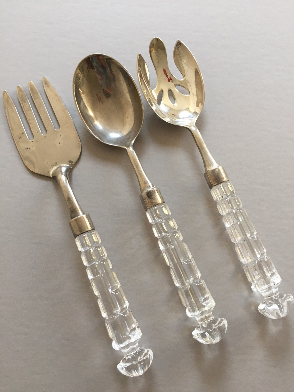 SERVING UTENSILS Stainless Steel Chrome Top Cut Glass Handles
