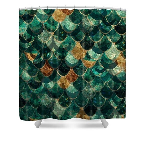 Abstract Mermaid Scales Shower Curtain Aqua Green Mystical
