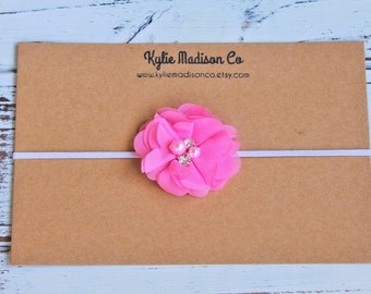 petite light pink flower headband, baby headband