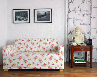 Ikea Solsta sofa bed slip cover in White Rose Garden fabric
