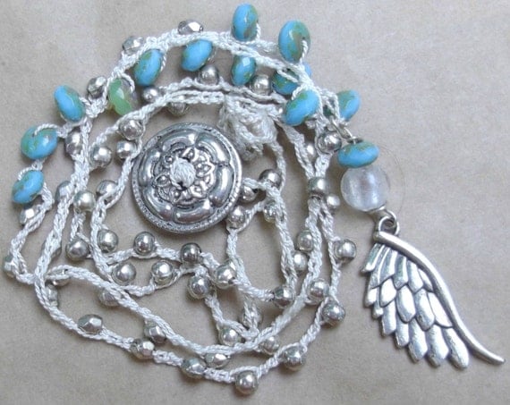 Angel Wing Necklace Boho Crochet Necklace by designsbysusandbs
