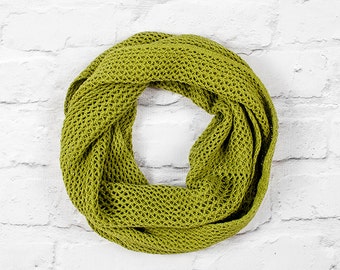 Green Infinity Scarf, Green Cotton Infinity Scarf, Infinity Scarf, Lace Infinity Scarf, Green Circle Scarf, Green Lace Scarf