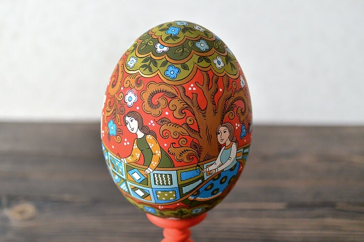 Hand Painted Easter egg wooden egg decorated russian by nordfolk