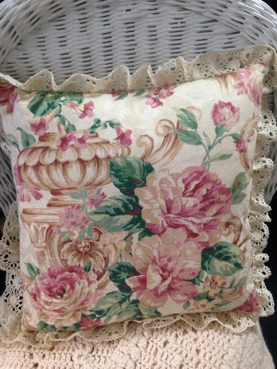 Vintage 1950's Barkcloth Pillow embellished with Vintage