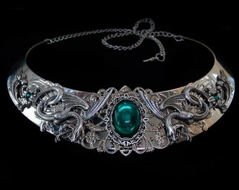 Snake Necklace - Salazar Slytherin - Harry Potter - Severus Snape - Malfoy - Jewellery - Torc - Mythology - Medusa Gorgon - Green Emerald