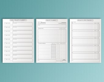Project Planner Black And White Printable KIT A4 Perpetual Goals and Project Tracker Happy Planner big Inserts Work Planner Instant Download